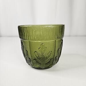 Vintage~1976 FTD~Avocado Green~Oak Leaf Pattern~Glass Vase/Planter